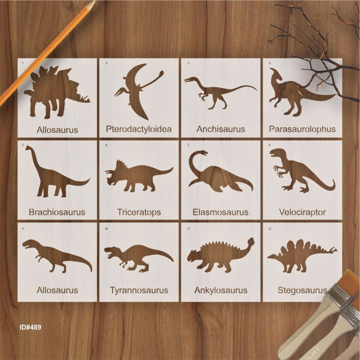 Pack of 12 Dinosaur Reusable Stencil For wall Painting Art DIY Home Decor, Album Crafts and Canvas