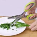 Multi-Functional Stainless Steel Kitchen Knives 5 Layers Scissors for Kitchen use Cut Herb Spices Cooking Tools Vegetable Leaf Scissor and Cutter with Cleaning Brush (Multicolor). 