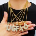 Dz A-Z Initial Bubble Letter Name Crown Drip Letters Necklaces Pendant For Men Women Gold Color Cubic Zircon Hip Hop. 