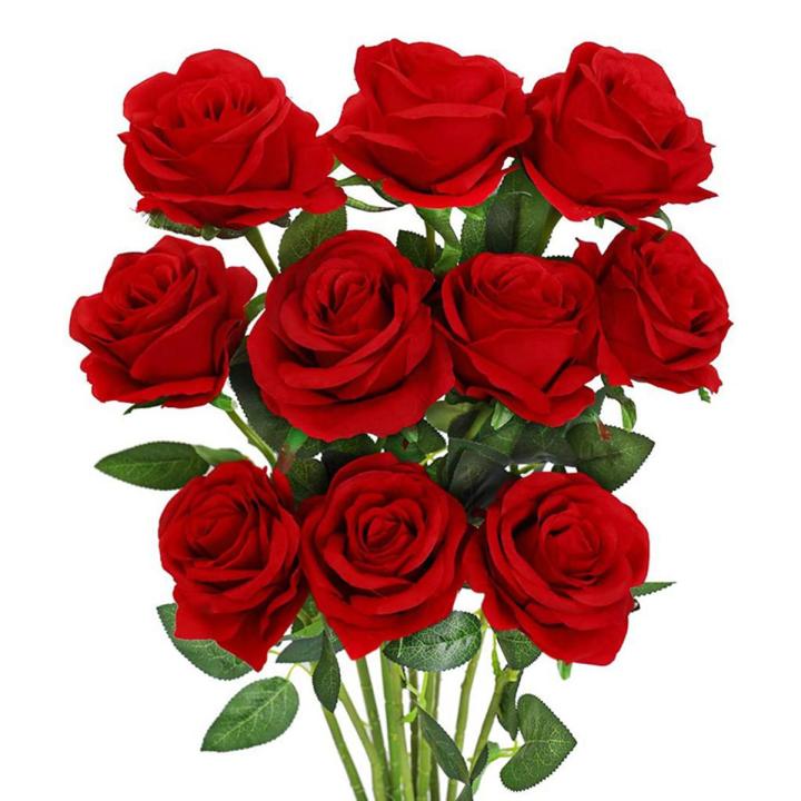 Artificial Rose Flower Red Silk Roses Pack of 10 (Red)