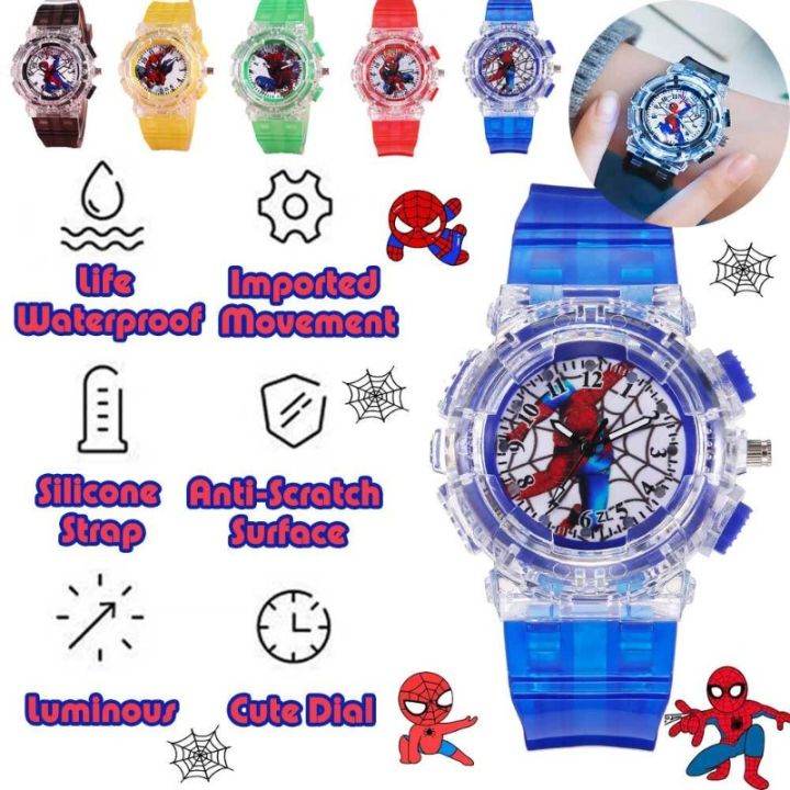 Cartoon Kids Spiderman Watch LED Light Kids Watches Gift for Boys Girls Students Watch Colorful Flash LED Light Watch
