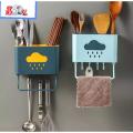 Kitchen Cloud Shelf Wall Mounted Cutlery Drainer Rack with Drip Tray Utensils Organizer Spoon Fork Chopsticks Holder Caddy Kitchen Gadget Storage. 