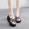 Women's Summer 3CM High Heels Thick Soled Flip Flop Shoes Wedge Sandals Korean Style Beach Outerwear Slippers Sandals. 