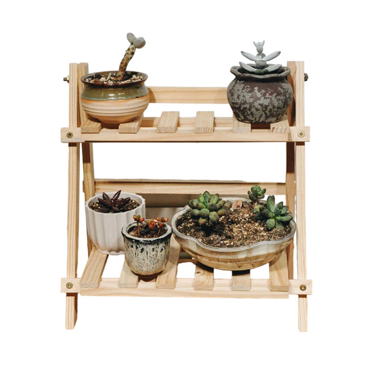 Wooden Double Layer Shelf Durable Shelf Flowerpot Spice Storage Racks For Living Room Kitchen Home Organizer (Natural Color)