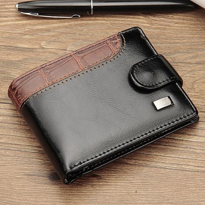 New Men Wallets Patchwork Leather Short Male Purse With Coin Pocket Card Holder Trifold Wallet Men Clutch Money Bag