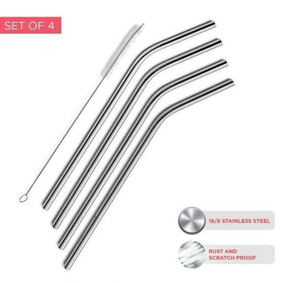 Straw - Stainless steel straw Pack of 5 - 4 Bent Stainless Steel Reusable Drinking Straws With Cleaning Brush Metal Straws