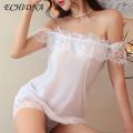 ECHIDNA Women Night Dress Night Dress Women Lace Off Shoulder Nightgown High Elastic Comfortable Slim Fit Sleepwear Nightwear Women Sleepwear. 