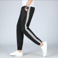 Summer Strip Black Trouser for Man and Women Gym ,Running Casual Wear In Quality Fabric. 
