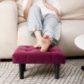 Footstool Ottoman, Rexine Fabric Footrest Ottoman with Wood Legs,Sofa Footrest Extra Seating for Living Room Small Step Stool for Living Room Couch Pets (Red) (Customize Colours Available). 