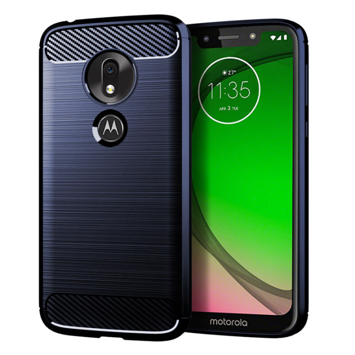 lthmy for Motorola Moto G7 Play Case Carbon Fiber TPU Soft Silicone Back Cover Armor Phone Case Casing