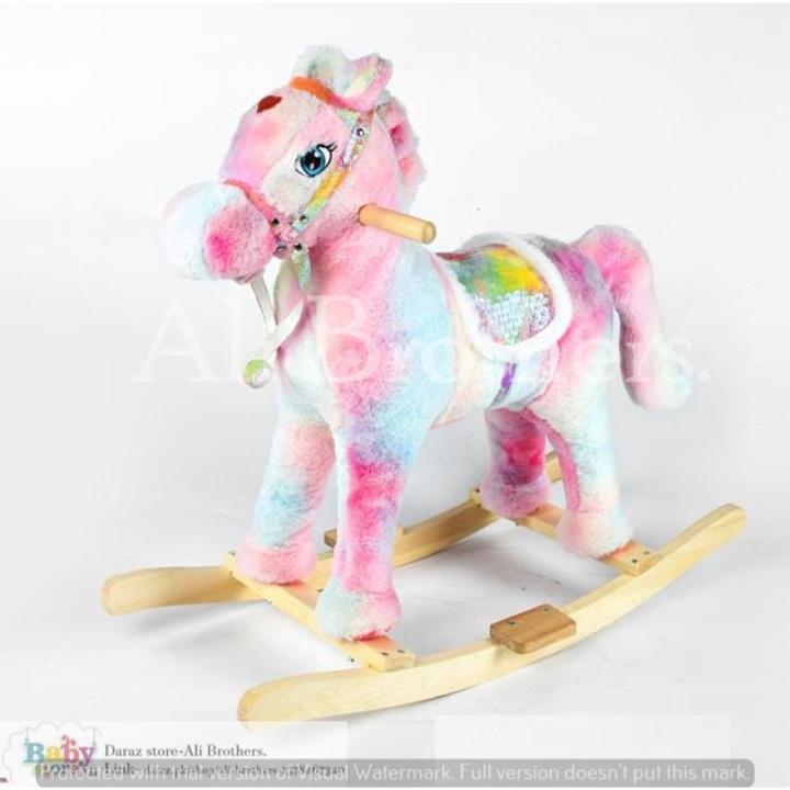 Baby Leather Stuff Rocking Giraffe Horse With Music - 2 In 1 Function For Kids Toddler Activity Unicorn Stuff & Design