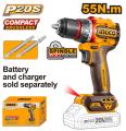Ingco Cordless Impact Drill CDLI205581 | 20V Ingco Brushless Impact Drill Machine 55NM Max Troque Brushless Motor Without Battery & Charger - 13mm | Mughal Tools. 