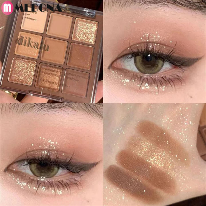 9 Colors Milk Tea Eyeshadow Pearlescent Matte Nine Palace Eye Shadow Makeup Long Lasting Glitter Light  Pigment Makeup Palette