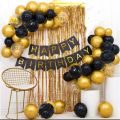 Happy birthday Decoration Set Theme Including 30 ( Black&Gold&Silver) Happy Birthday Black Banner or Golden Foil curtain. 