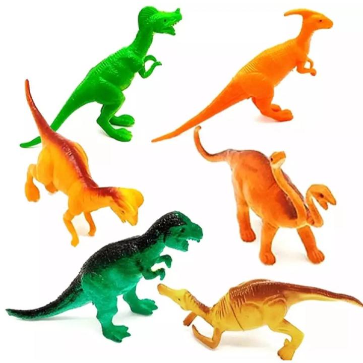 Dinosaur toy pack 6 PCs set hard Unbreakable Rubber Material extra efficient quality flourecent Colours