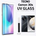 Tecno Camon 30s UV Tempered Glass with UV Light and Glue , UV Curve Glass For Tecno Camon 30s. 