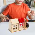 DIY Wooden Wind Power Station Turbine House STEM Assemble Series Kit - Size Approx. 5 inch - Multicolor. 