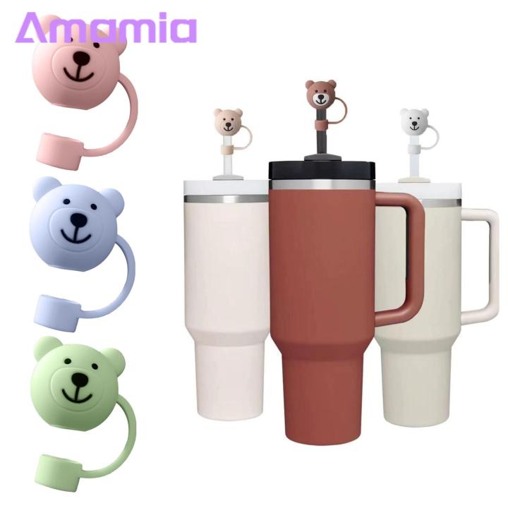 Cute Bear-shaped Straw Lid Adorable Bear-shaped Silicone Straw Lid for Home Party Decoration Reusable Dust-proof Silicone Straw Cover