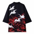 Casual Kimono Haori For Men Japanese Fashion Male Kimonos Samurai Crane Printed Shirt Men's Plus Size Clothes. 