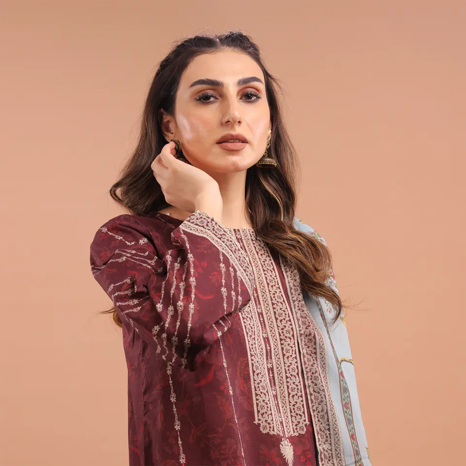 Maroon 2 Piece Embroidered outlets Suit (Shirt and Dupatta)