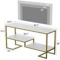 TV Stand for 53 Inch TV, Modern Gold TV Console with Open Storage Shelves, TV Media Stand with White Faux Marble Veneer, Metal Entertainment Center for Living Room, Bedroom, Gold. 