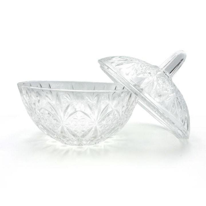 Fast Forward CRYSTAL GLASS SUGAR BOWL With LID PERFECT For DESSERTS FRUITS CANDIES JAMS NUTS ELEGANT BOWL VINTAGE DESIGN CLASSIC CRYSTAL GLASS (15cm X Tall 19.5cm)