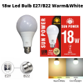 LED LIGHT BULB 18W - E27/B22  WHITE DAY AND WARM LIGHT -FOR HOME,OFFICE,FACTORY AND HOTEL ECT HIGH QUALTIY SAVER LED LIGHT BULB - NON BREAKABLE SAVER LIGHT BULB. 