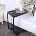 Movable Desk Side Table Tray Cart 4 Wheels Steel Legs Wood Desktop Office Home Desk Shelf Organizer Bookcase | Natural Wood Tone. 