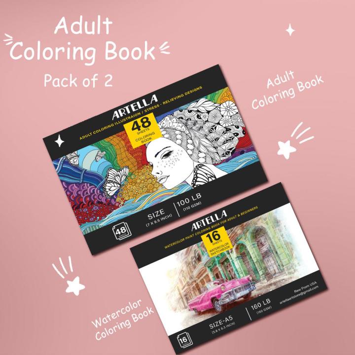 Colouring Book Pack of 2 - Watercolor Sketchbook Adult Colouring Book