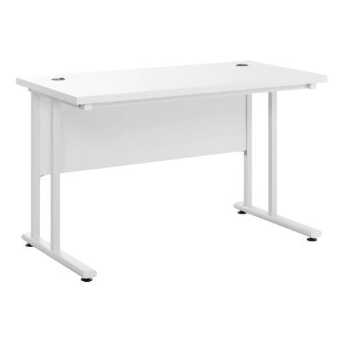 Computer Desk Writing Table 2 Cable Management Holes Metal Leg White