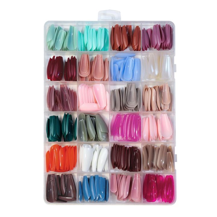 576 PCS Fake Nail Set, Short Square Full Coverage Artificial Nails, Acrylic Nails Stick on Women'S Nails, 24 Multi Colours False Nails for Nail Art DIY.