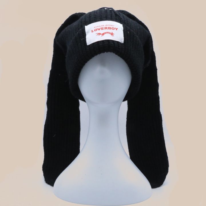 2023 kpop Long Ear Hat Skullies Beanie Cute Bunny Hat Rabbit Ears Hats Stray Kids Knitted Hat For Women Winter Warm Hats Caps