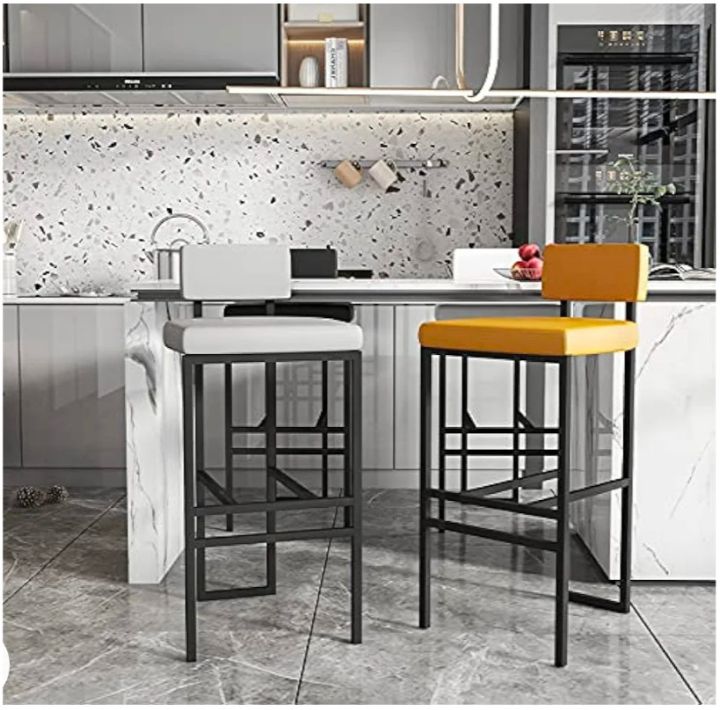 Kitchen Counter Bar Stools, pack of 1, High Stools, Bar Chairs, Modern Bar Cabinets Chair with Comfortable Backrest and Foot Pedal for Living Room, Dining Room, Kitchen (White .Black Golden. 75 cm)