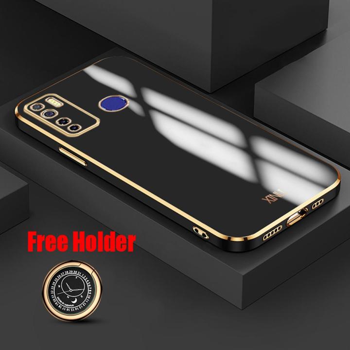 Biruiqu for Tecno Camon 15 Back Cover Luxury 6D Plating Frame Shiny Bling Phone Pounch Soft Silicone Square Phone Case