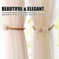 2 PCS Pearl Magnetic Ball Curtain Buckle Magnetic Curtain Tiebacks Convenient Drape Tie European Style Decorative Weave Rope Curtain Rings & Buckles Holder for Window Sheer Blackout Draperies, Parday. 