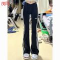 Hot girl strip sports bell bottoms, women's spring and autumn design, high-waisted, slim, drape, mopping the floor, casual and thin, yoga pants. 
