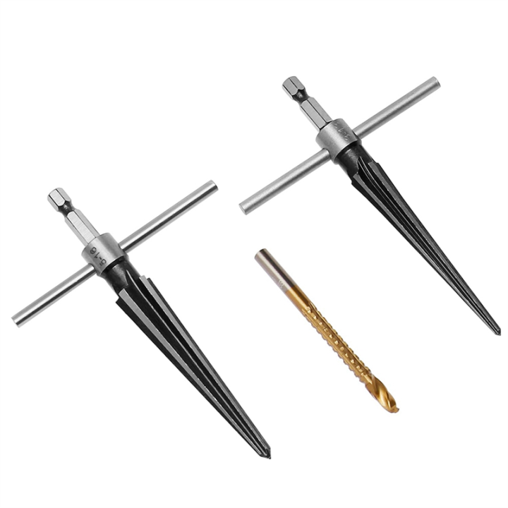 Hand Reamer Tool, Tapered Reamer Set, 3-13mm(1/8In-1/2In) & 5-16mm((In-5/8In) Bridge Pin Hole Handle Tapered Reamers Easy Install