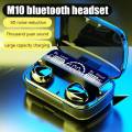 M10 black double wireless 2 airpod Bluetooth hand free with power bank earphones. 