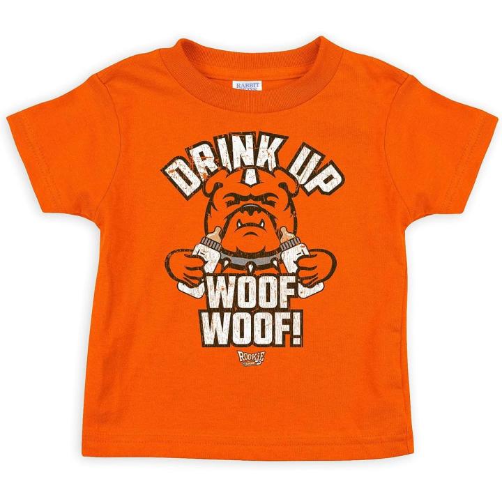 Cleveland Football Fans. Drink Up Woof Woof Baby Apparel (NB-7T)