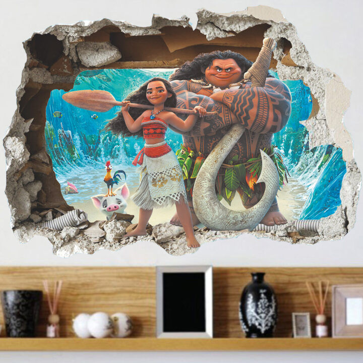 Wall Stickers Cartoon Movie Moana Maui Vaiana Wall Sticker for Girls Room.