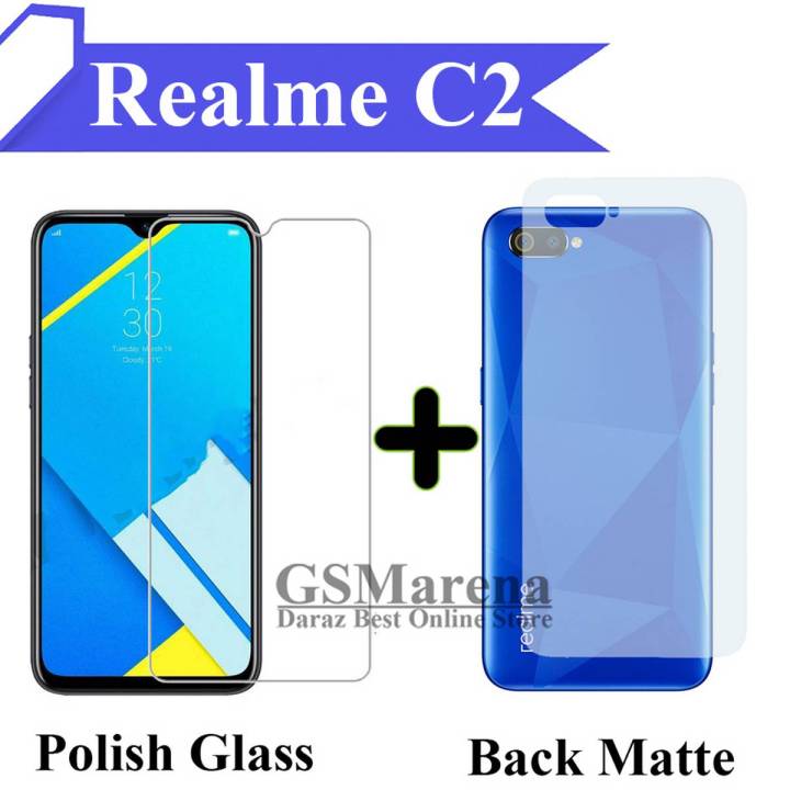 Realme C2 Tempered Glass Screen Protector Polish Glass + Back Matte Protector Soft Skin Sheet Soft Film Protector For Realme C2