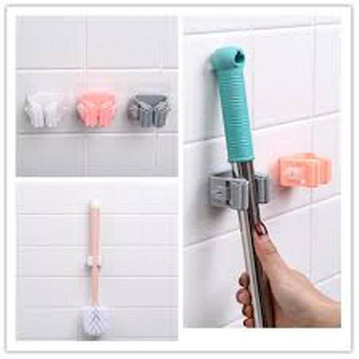 Mop Holder Mop Clip Broom Holder Wall Mount Self Adhesive Kitchen Bathroom Silver