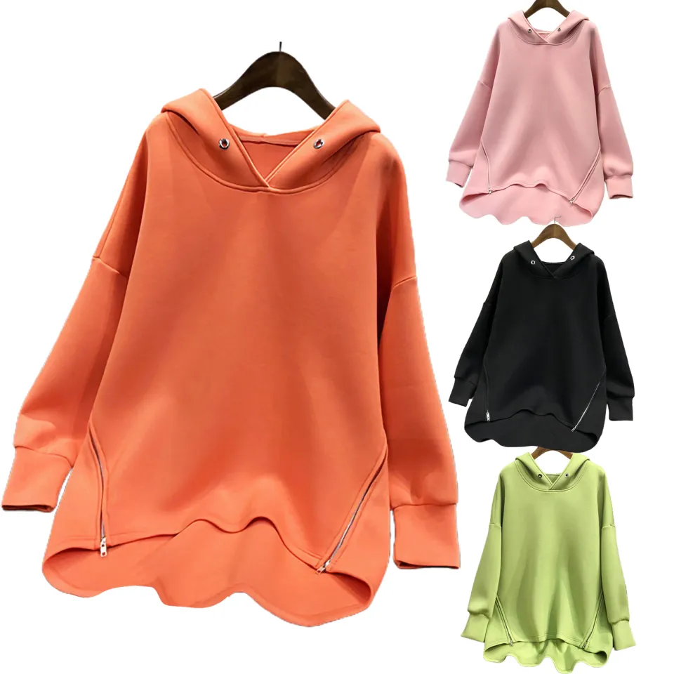 Women Hoodie Long Sleeve Pure Color Ribbed Cuff Sweatshirt