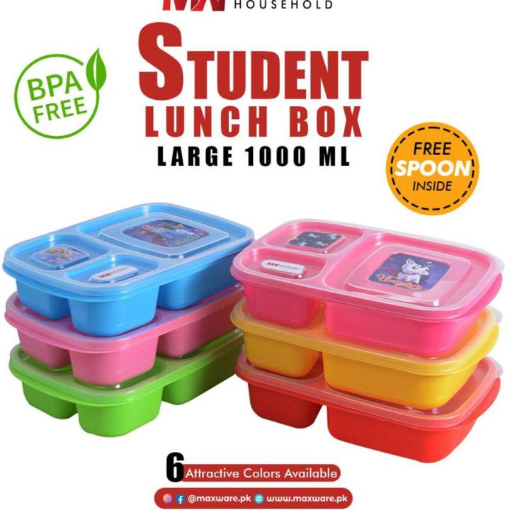 Maxware Household Student Lunch Box Large 1000ml, Lunch Box with three portions/Compartments