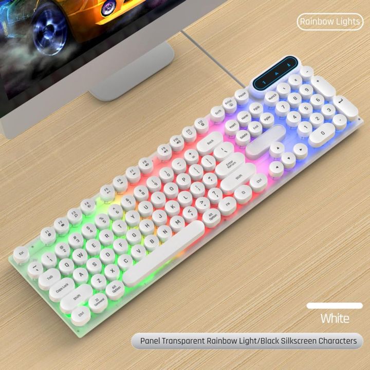 Keyboard White Color White Keyboard with RGB Backlight Full Size Keyboard with Numeric ...