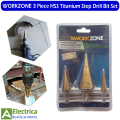 WORKZONE 3 Piece HSS Titanium Step Drill Bit Set – Multi-Size Metal Drilling Tool Kit by Electrica. 