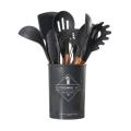 12Pcs Silicone Kitchenware Set Kitchen Utensils Cooking Sets Non-stick Spatula Silicone Kitchen Tools with Wooden Handle Heat Resistant Non-Toxic BPA Free Kitchen Utensils With Wooden Handle Silicone Tongs Silicone Spoon Set. 