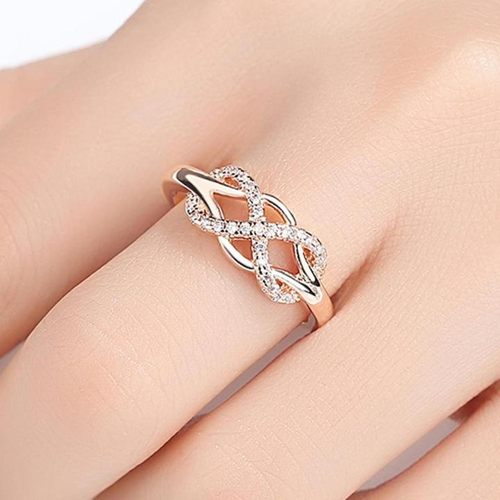 New Cubic Zirconia Crystal Infinite Love Rings For Women Fashion Design Statement Rose Gold Color Ring Wedding Jewelry