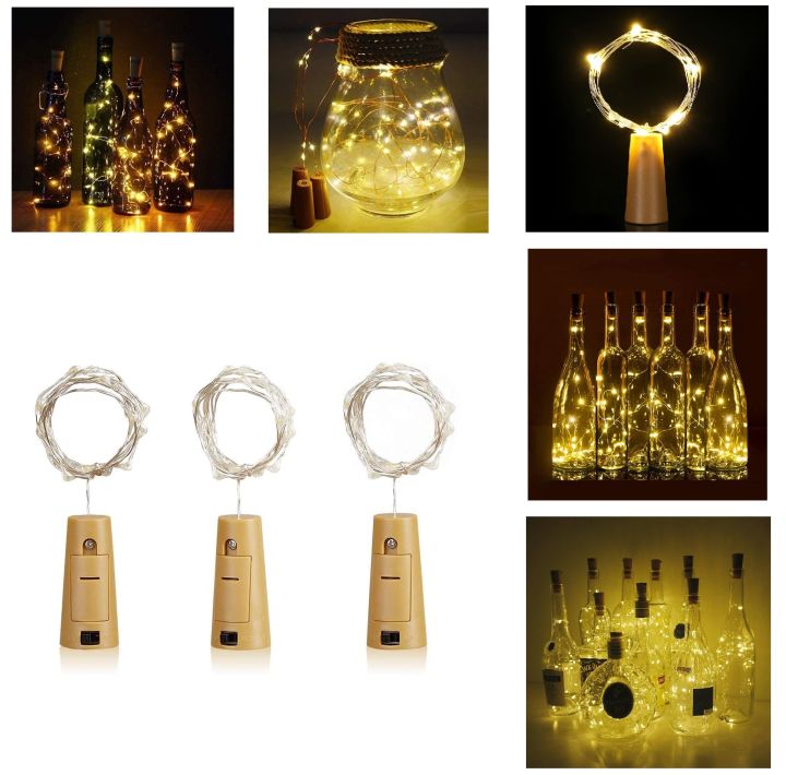Battery Operated Cork String Light 2 Meters 20 LED Copper Wire Warm White Fairy Lights Cork Light Fits All Bottle Shape