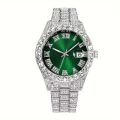 Hip Hop Avant-garde Luxury Artificial Diamond Quartz Men's Watch Fashion Casual Business Sports Golden Men's Watch, Ideal choice for Gifts. 